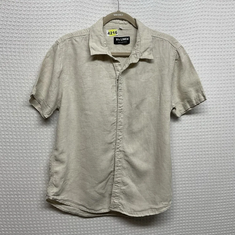 It's LINEN Button Down Shirt Women's Size XL Beige Short‎ Sleeve Safari Travel